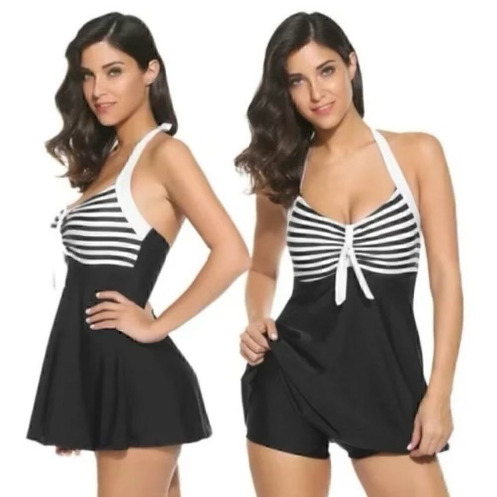 Cocoship Black and white striped swimsuit size 3XL